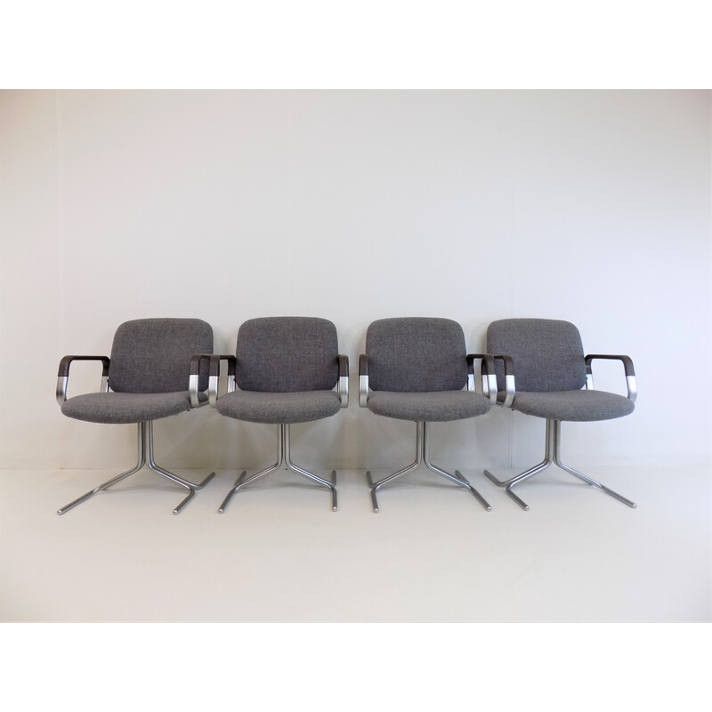 Set of 4 vintage gray fabric and metal conference chairs by Herbert Hirche for Mauser, 1973