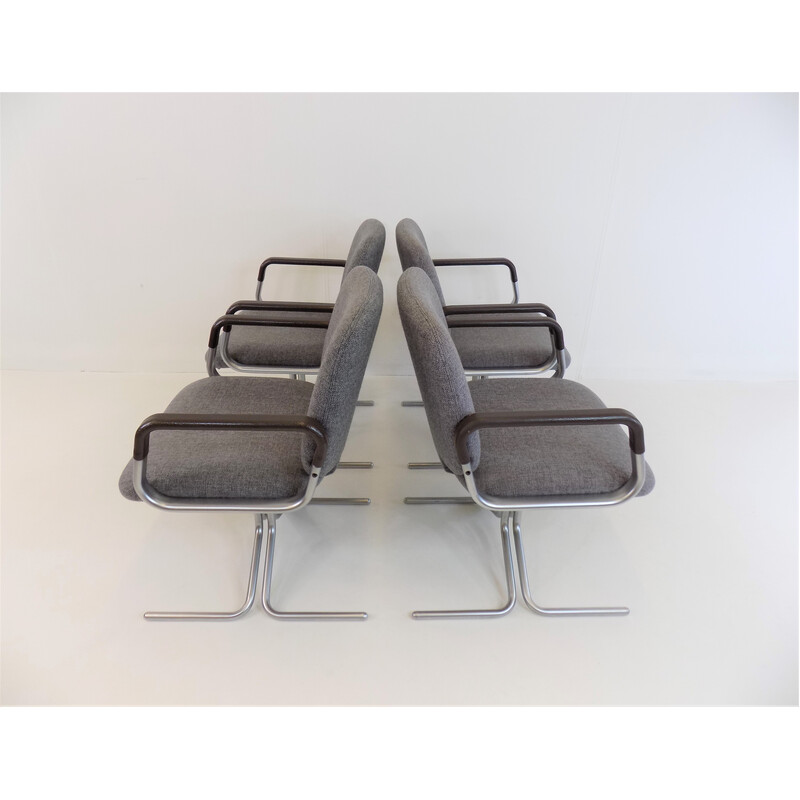 Set of 4 vintage gray fabric and metal conference chairs by Herbert Hirche for Mauser, 1973