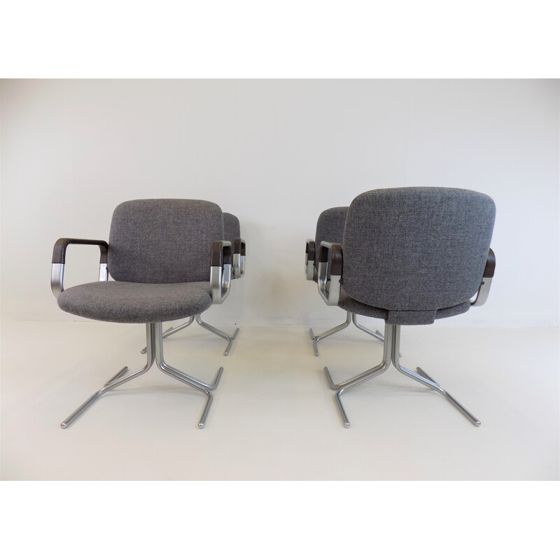 Set of 4 vintage gray fabric and metal conference chairs by Herbert Hirche for Mauser, 1973