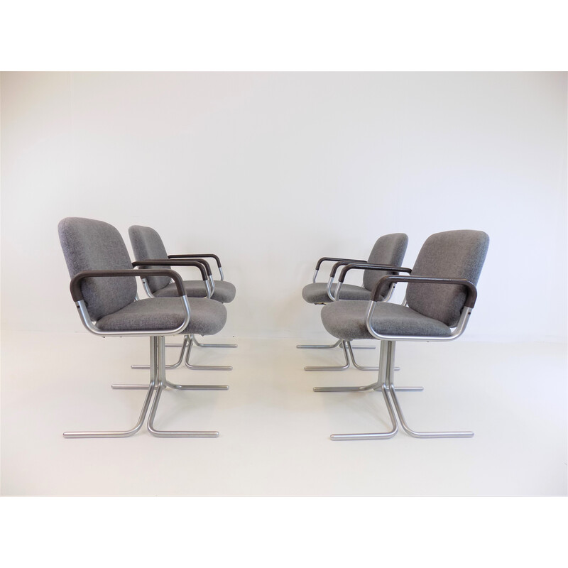 Set of 4 vintage gray fabric and metal conference chairs by Herbert Hirche for Mauser, 1973