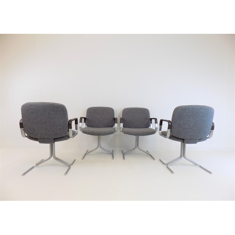 Set of 4 vintage gray fabric and metal conference chairs by Herbert Hirche for Mauser, 1973