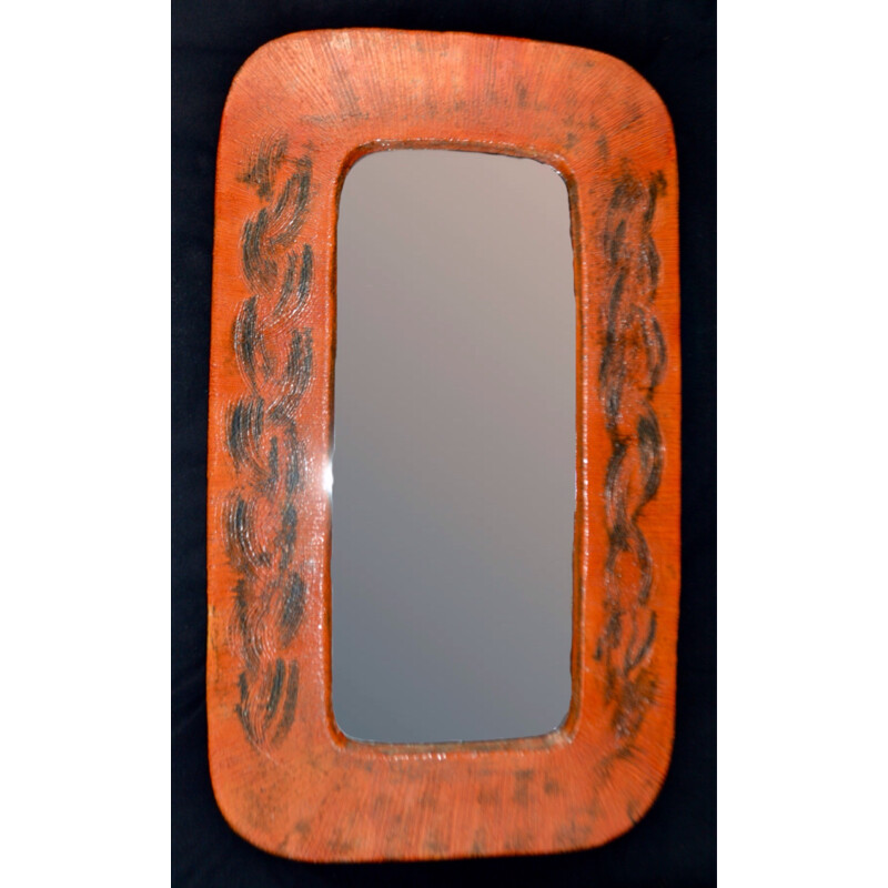 Orange mirror by Juliette Deral - 1960s
