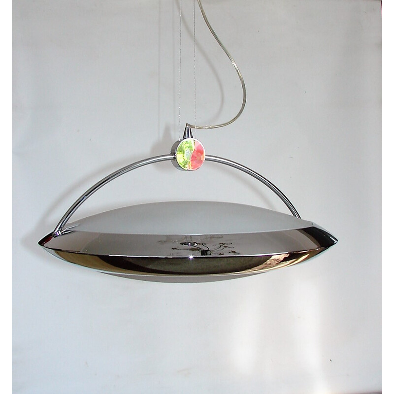 trække Forbandet Ambitiøs Vintage chrome plated metal, brass and glass pendant lamp by F.Fabien,  Italy 1980
