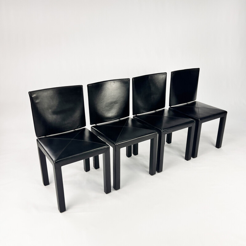 4 Arcara vintage leather chairs by Paolo Piva for B and B, Italy 1980