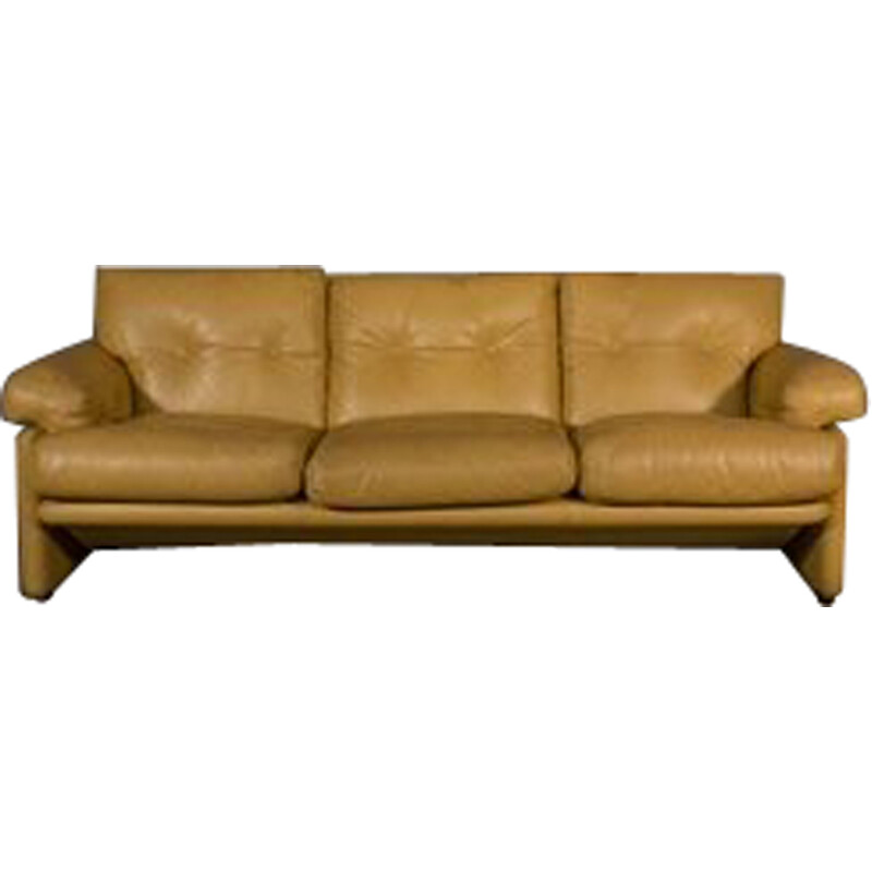 Vintage 3-seat sofa in leather by B and B Tobia Scarpa for Coronado, 1970