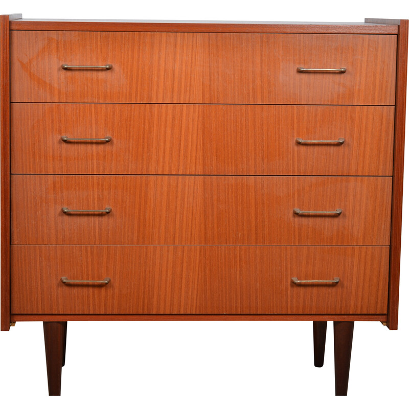 Vintage teak veneer chest of drawers with compass legs, 1070