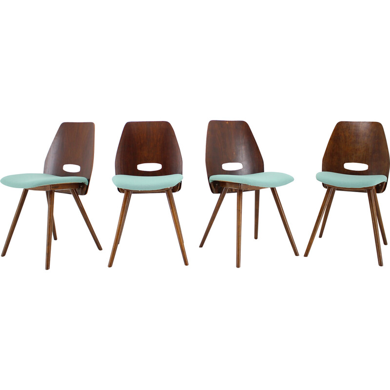 Set of 4 vintage dining chairs in wood by Frantisek Jirak, Czechoslovakia 1960