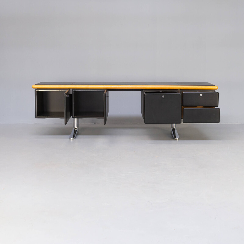 Vintage sideboard in leather and oakwood by Warren Platner for Knoll, 1973
