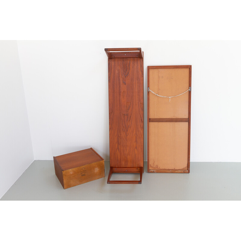 Set di panca, specchio e cassetti vintage in teak di Kai Kristiansen per Aksel Kjersgaard, Danimarca 1960