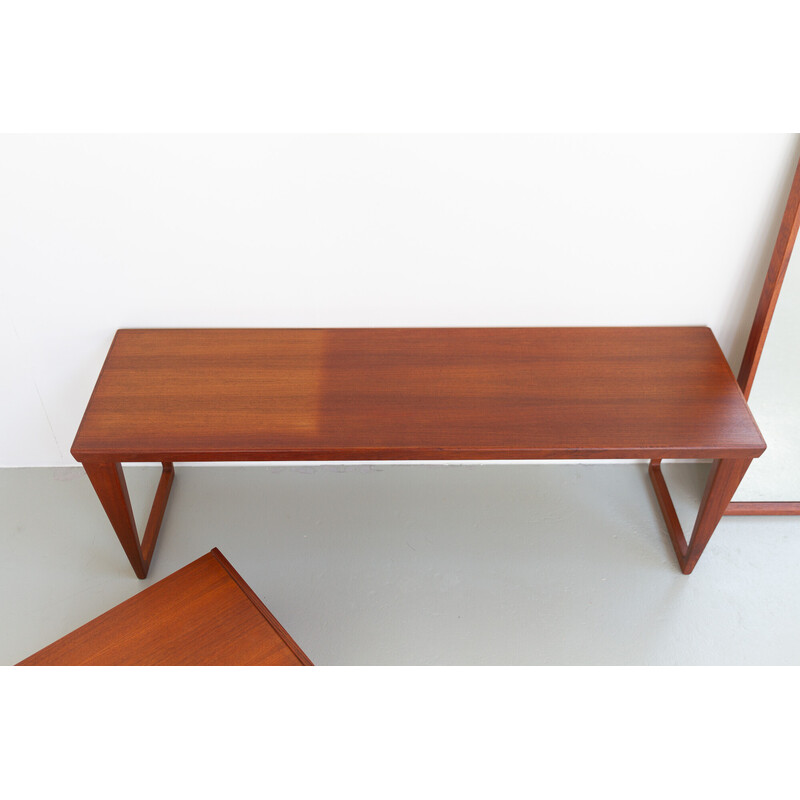 Set of vintage bench, mirror and drawers in teak by Kai Kristiansen for Aksel Kjersgaard, Denmark 1960