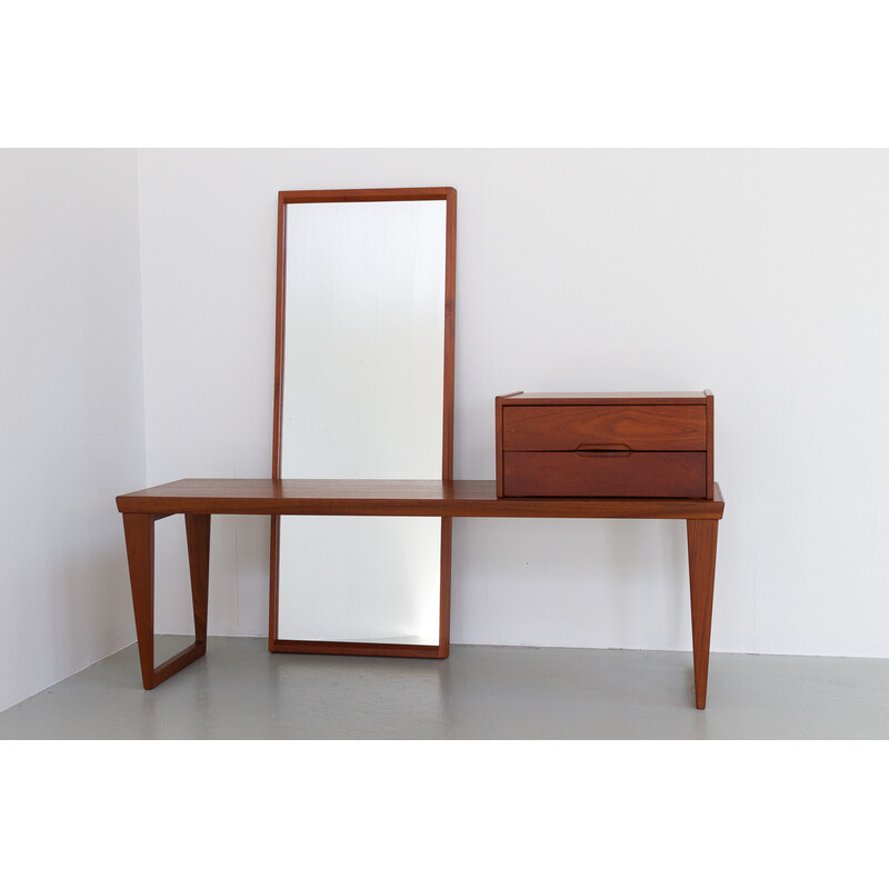 Set of vintage bench, mirror and drawers in teak by Kai Kristiansen for Aksel Kjersgaard, Denmark 1960