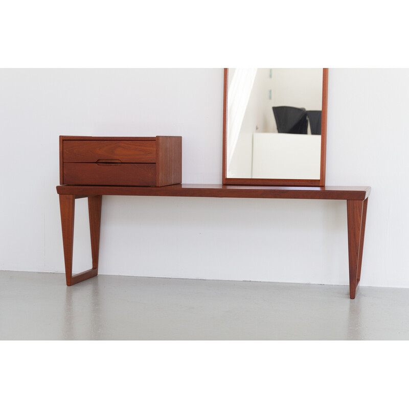 Set di panca, specchio e cassetti vintage in teak di Kai Kristiansen per Aksel Kjersgaard, Danimarca 1960