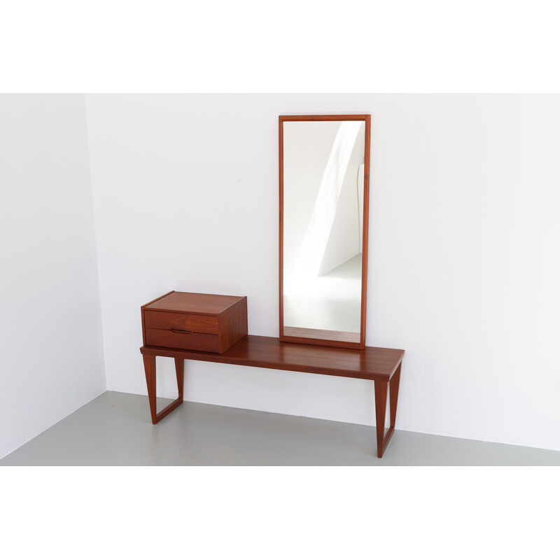 Set of vintage bench, mirror and drawers in teak by Kai Kristiansen for Aksel Kjersgaard, Denmark 1960