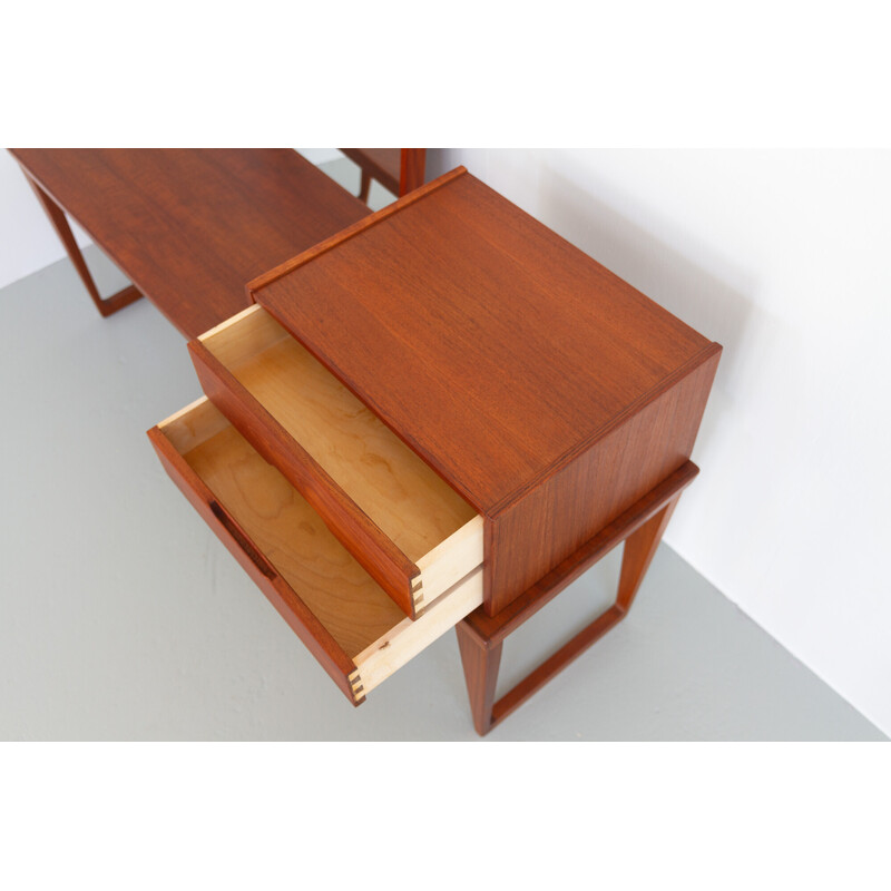 Set di panca, specchio e cassetti vintage in teak di Kai Kristiansen per Aksel Kjersgaard, Danimarca 1960