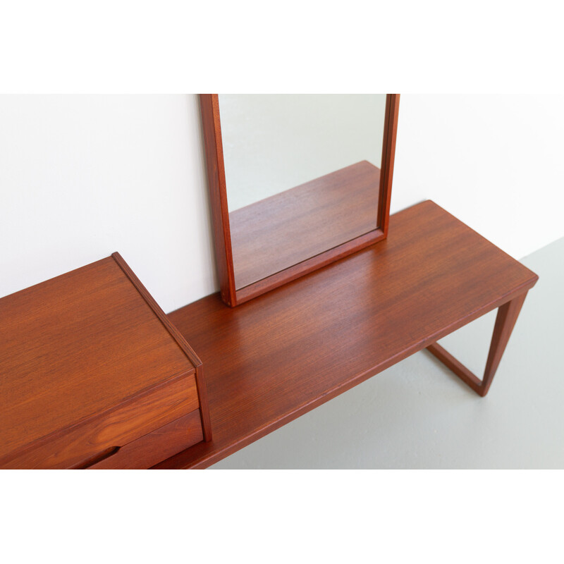 Set di panca, specchio e cassetti vintage in teak di Kai Kristiansen per Aksel Kjersgaard, Danimarca 1960