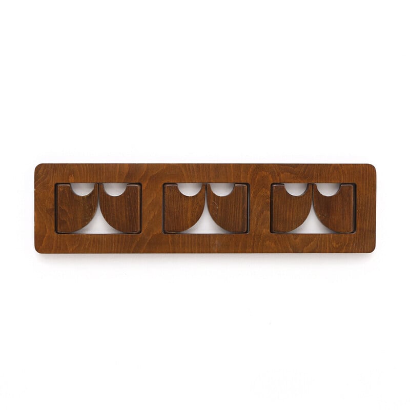 Vintage wall coat rack with closable hooks, 1970s