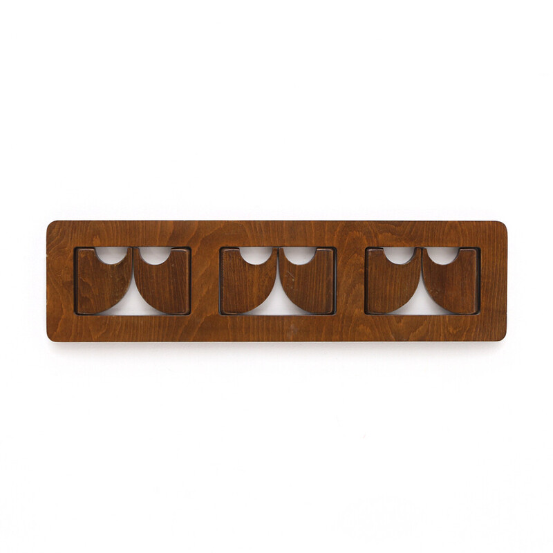 Vintage wall coat rack with closable hooks, 1970s