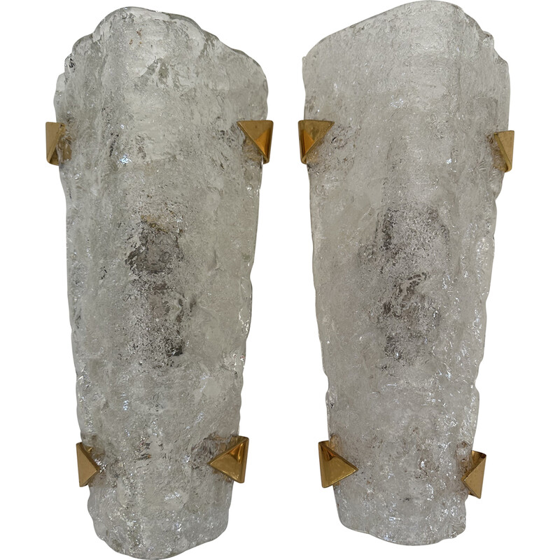 Pair of vintage frosted glass and metal wall lamps by Jt Kalmar, 1970