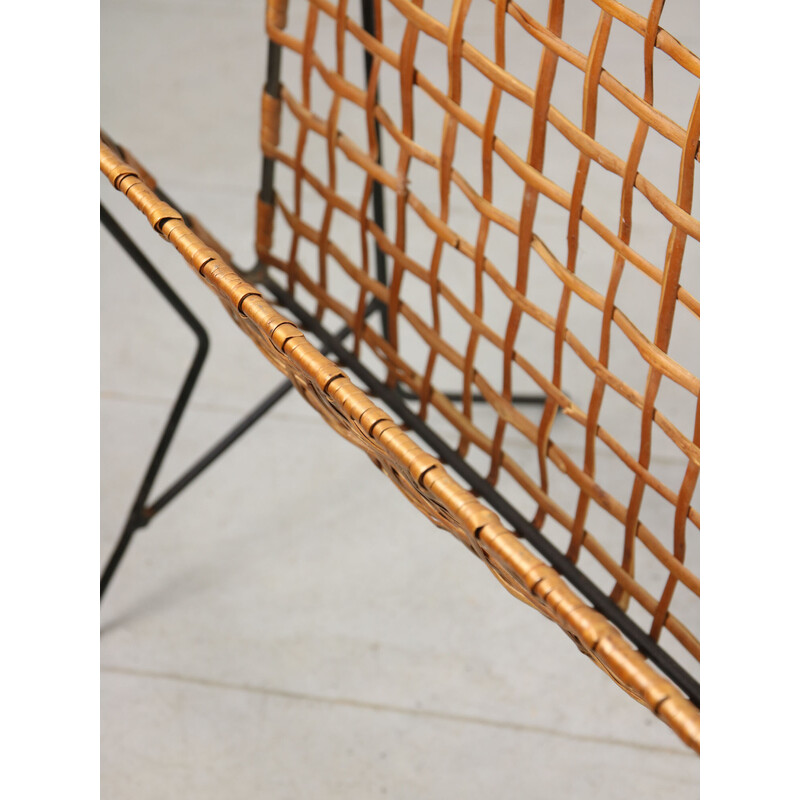 Mid-century iron and cane magazine rack