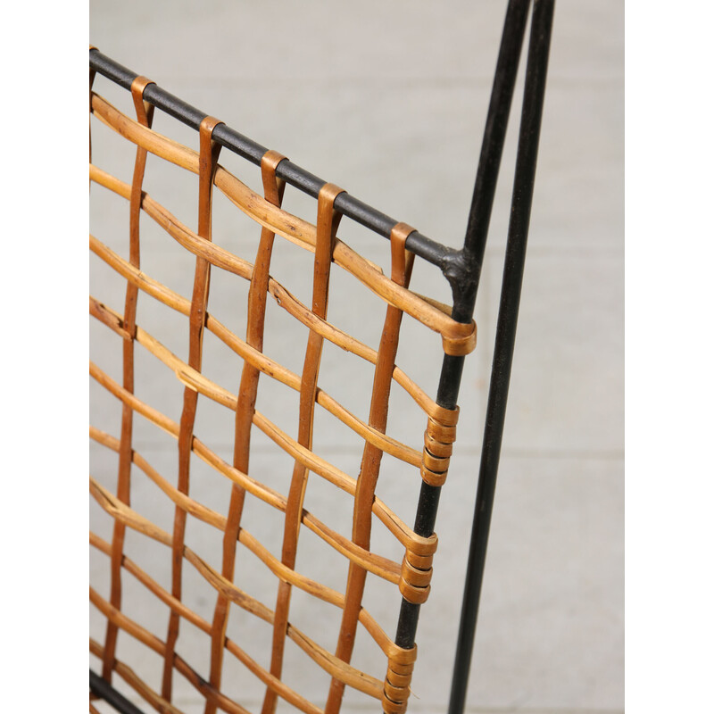 Mid-century iron and cane magazine rack