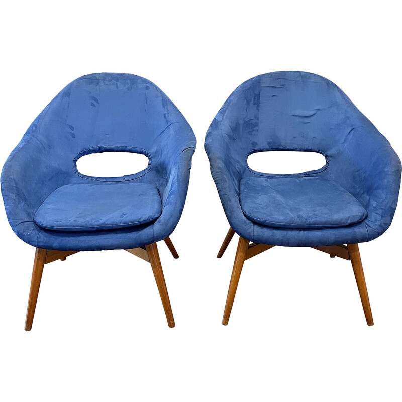 Pair of vintage fiberglass and beech wood armchairs M1208 by Miroslav Navratil, Czechoslovakia 1960