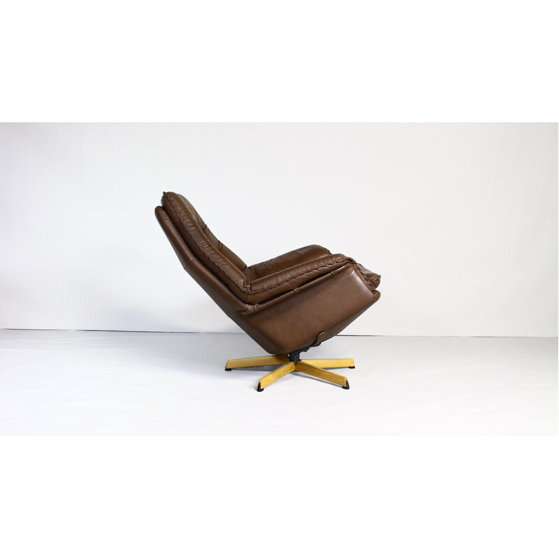 Vintage Danish swivel armchair in brown leather by Madsen and Schubell, 1960s