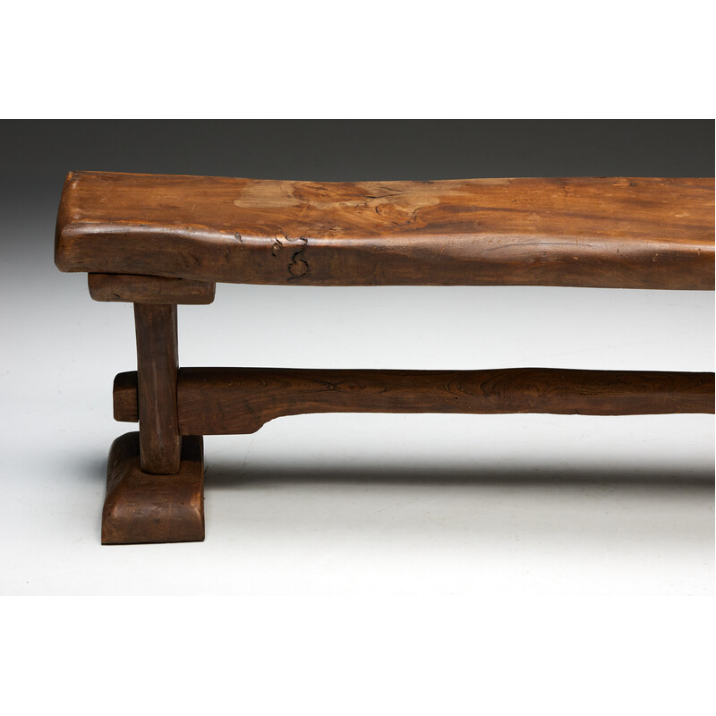 Vintage Primitive wooden bench, France 1940s