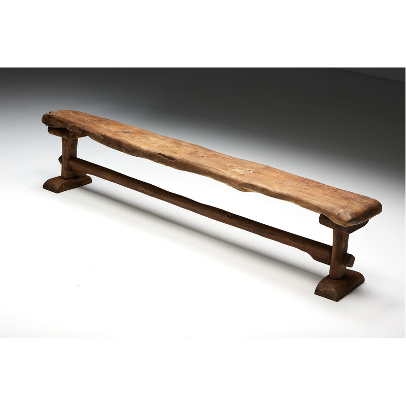 Vintage Primitive wooden bench, France 1940s