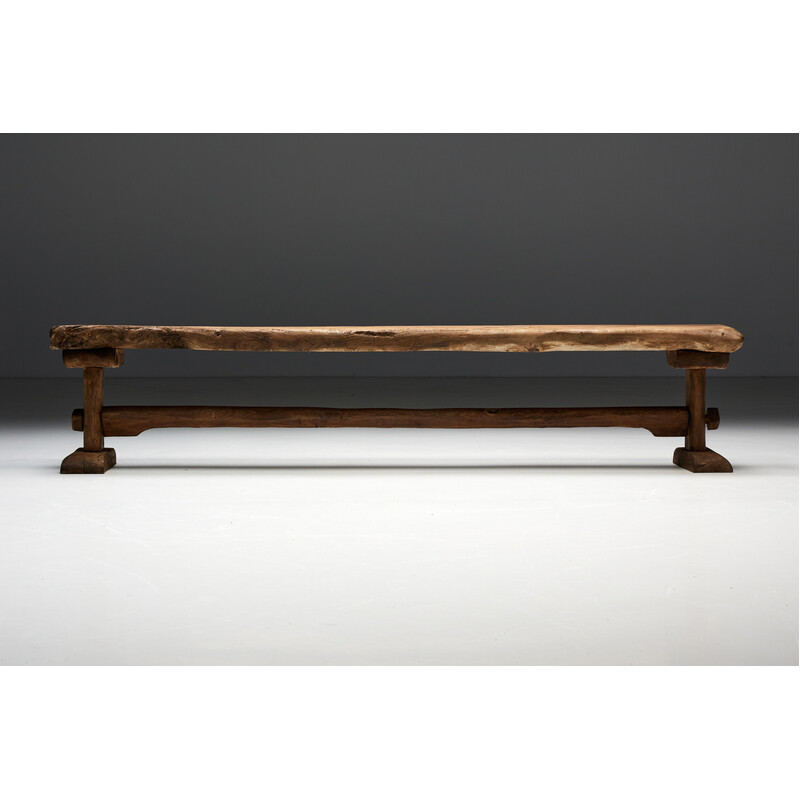 Vintage Primitive wooden bench, France 1940s