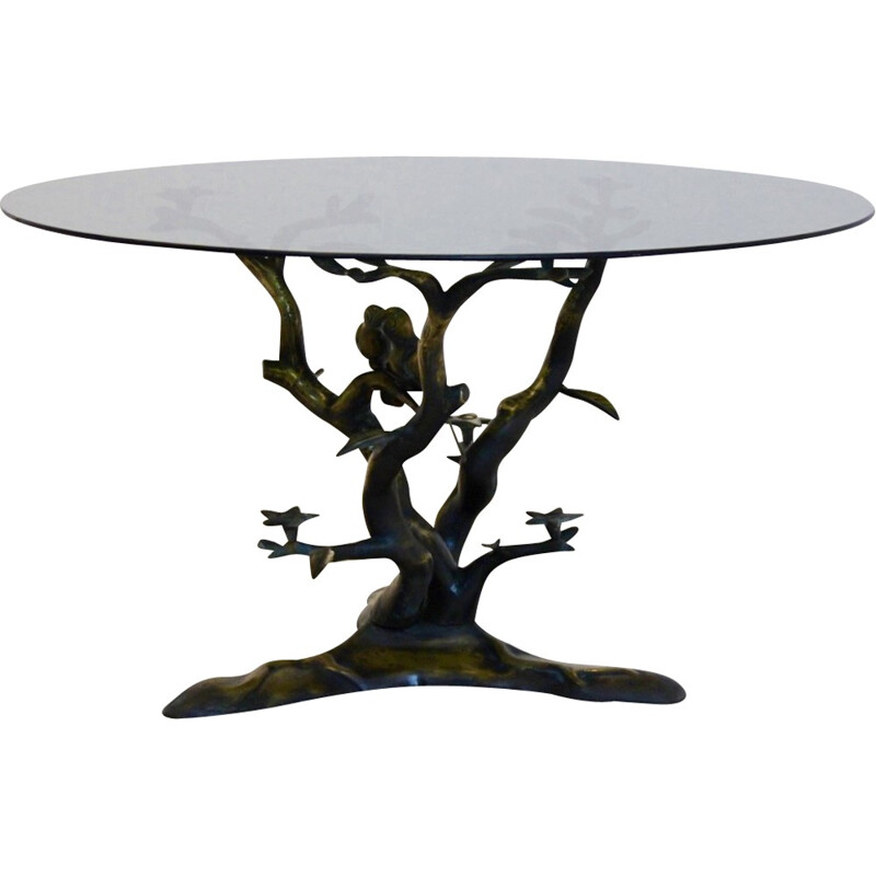 Sculptural brass tree LoveBirds coffee table by  Willy Daro - 1970s