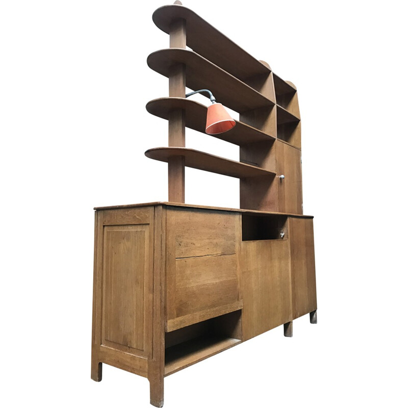 Oakwood bookcase by René Jean Caillette - 1960s