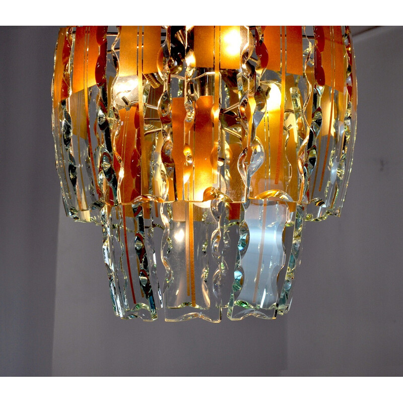 Vintage Zero Quattro chandelier in brown Murano cut glass, Italy 1970