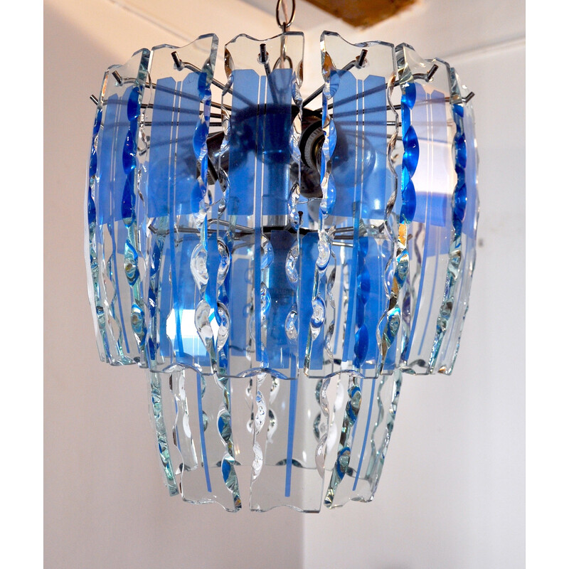 Vintage Zero Quattro chandelier in blue Murano cut glass, Italy 1970