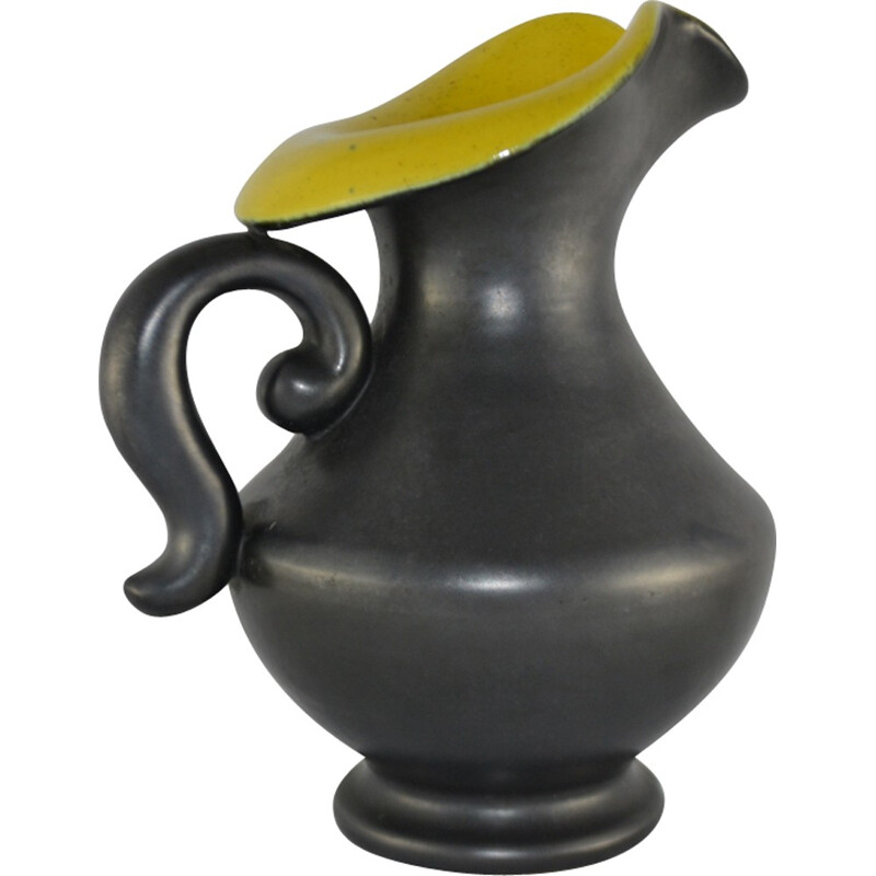 Black pitcher in ceramics by Pol Chambost - 1950s