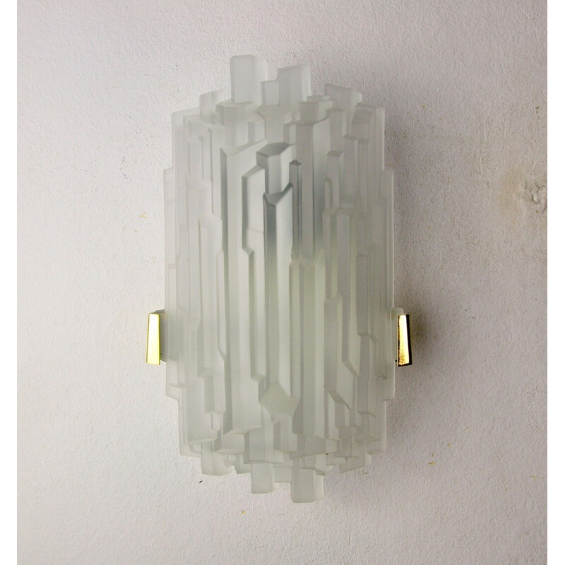 Vintage frosted glass wall lamp by J.T Kalmar, Austria 1970