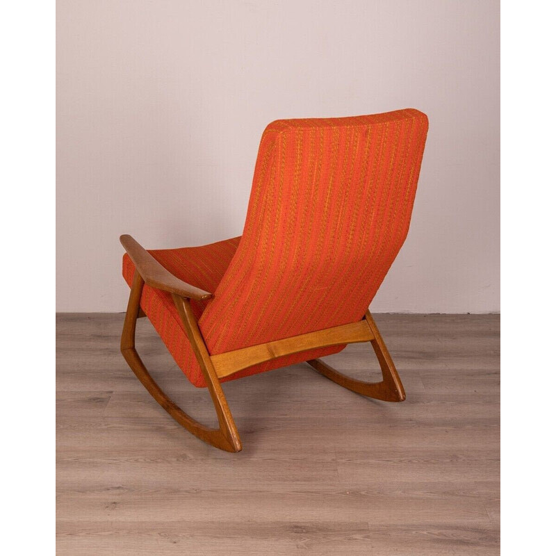 Klimatologische bergen Toestemming beest Vintage schommelstoel in teakhout en zitting bekleed met oranje stof, jaren  1960