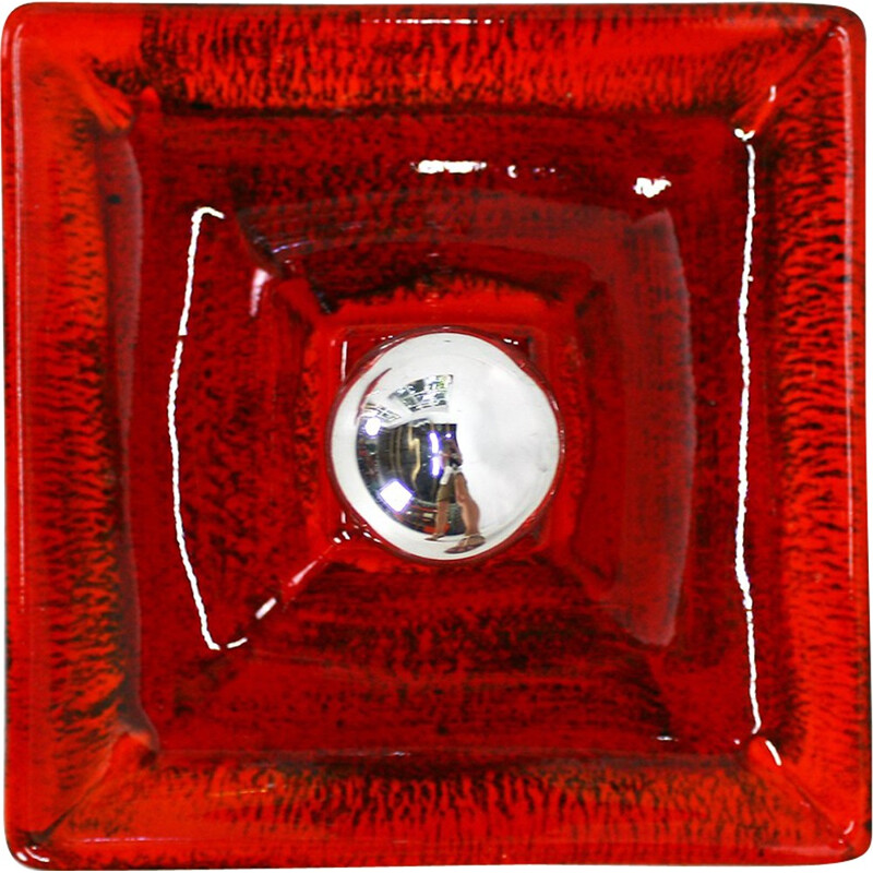 Red wall lamp in ceramics - 1970s
