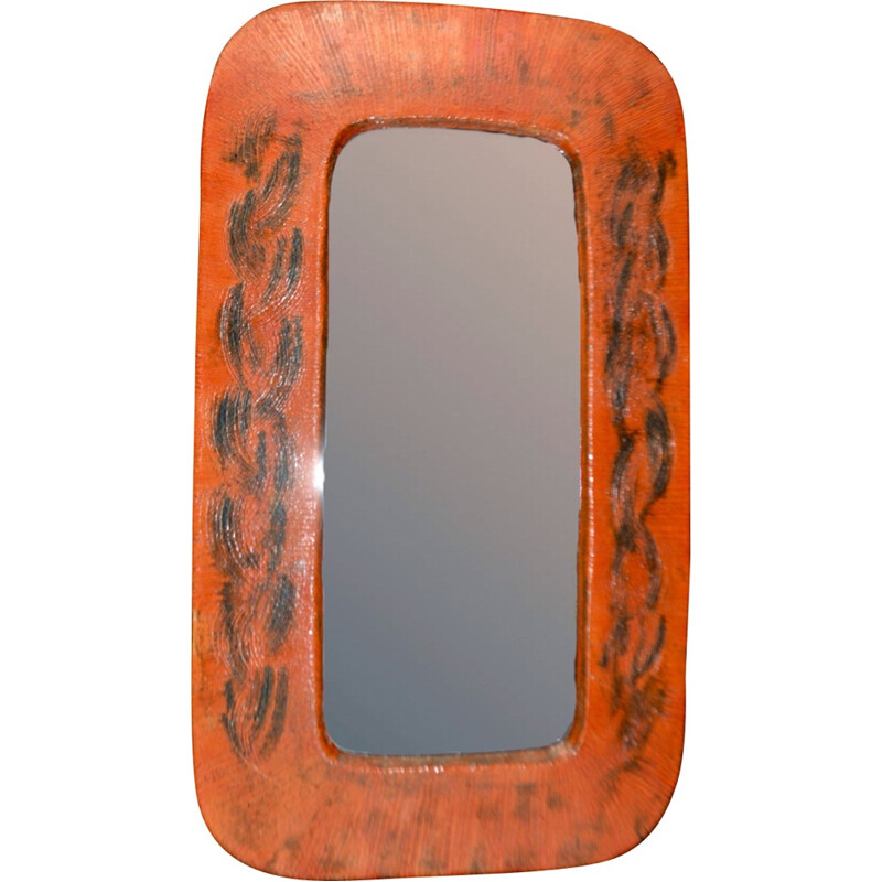 Orange mirror by Juliette Deral - 1960s