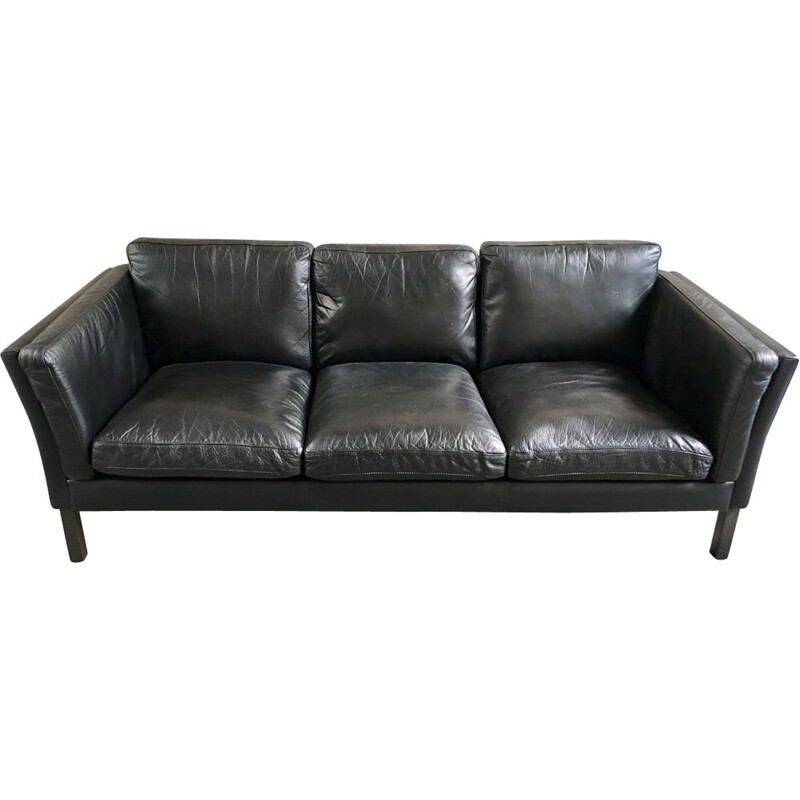 Vintage black leather sofa - 1960s