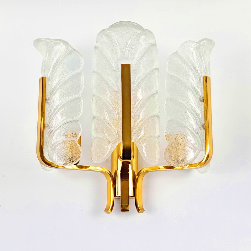 Pair of Scandinavian vintage glass and brass wall lamps by Carl Fagerlund for Jsb, 1960s