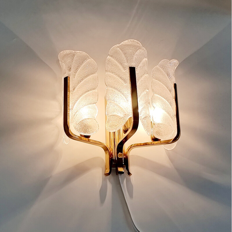 Pair of Scandinavian vintage glass and brass wall lamps by Carl Fagerlund for Jsb, 1960s