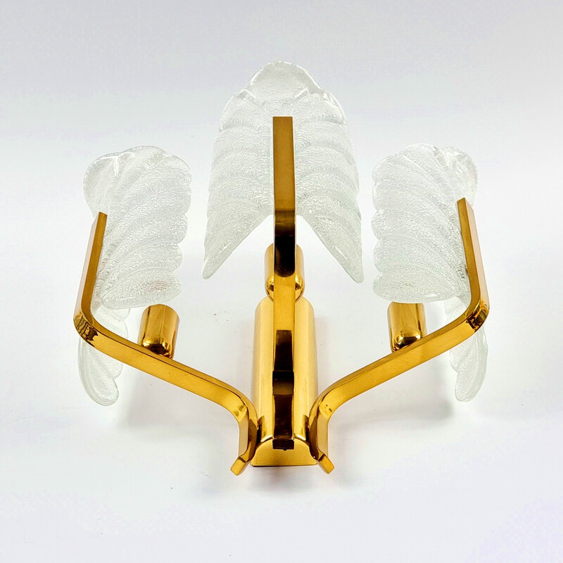 Pair of Scandinavian vintage glass and brass wall lamps by Carl Fagerlund for Jsb, 1960s