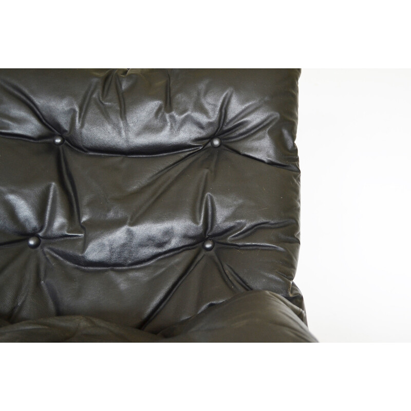 Pair of vintage black leather Siesta armchairs by Ingmar Relling for Westnofa, Norway 1960s