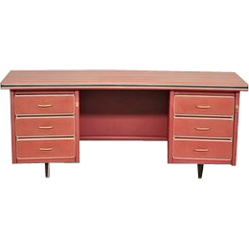 Bureau vintage en cuir bordeaux et bois par Umberto Mascagni, Italie 1950