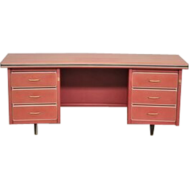 Vintage desk in burgundy leather and wood from Umberto Mascagni, Italy 1950