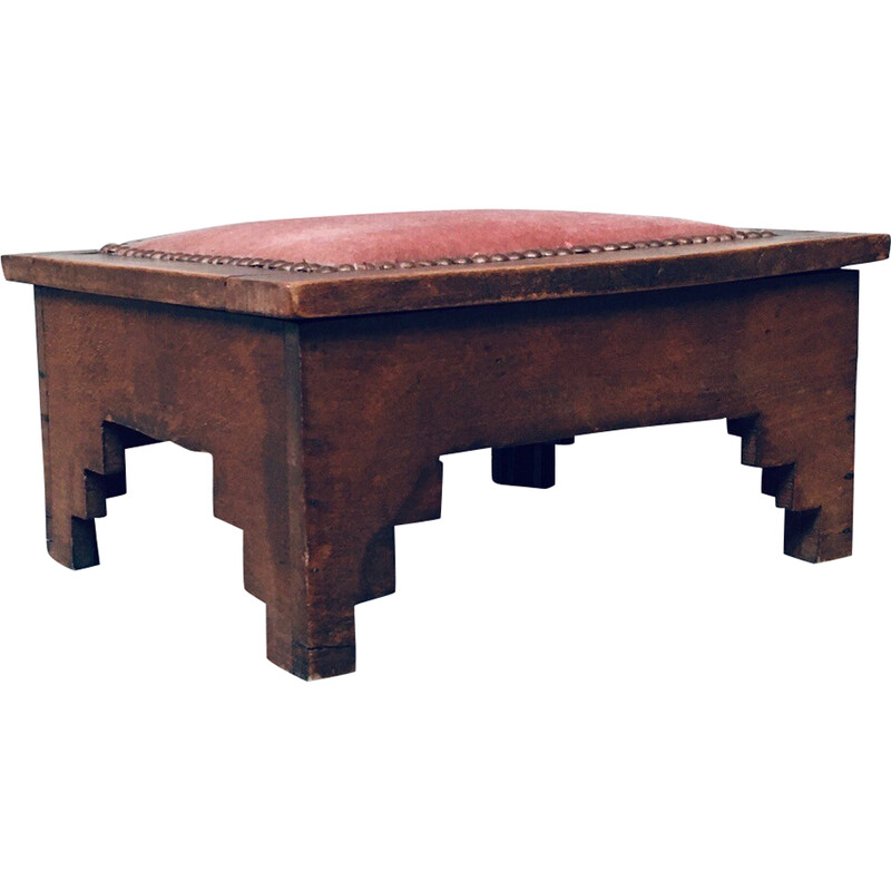 Vintage foot stool in birch wood, Netherlands 1920