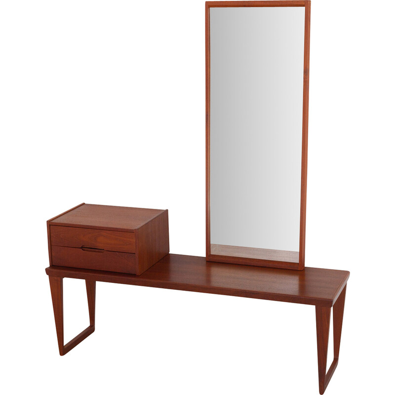 Set of vintage bench, mirror and drawers in teak by Kai Kristiansen for Aksel Kjersgaard, Denmark 1960