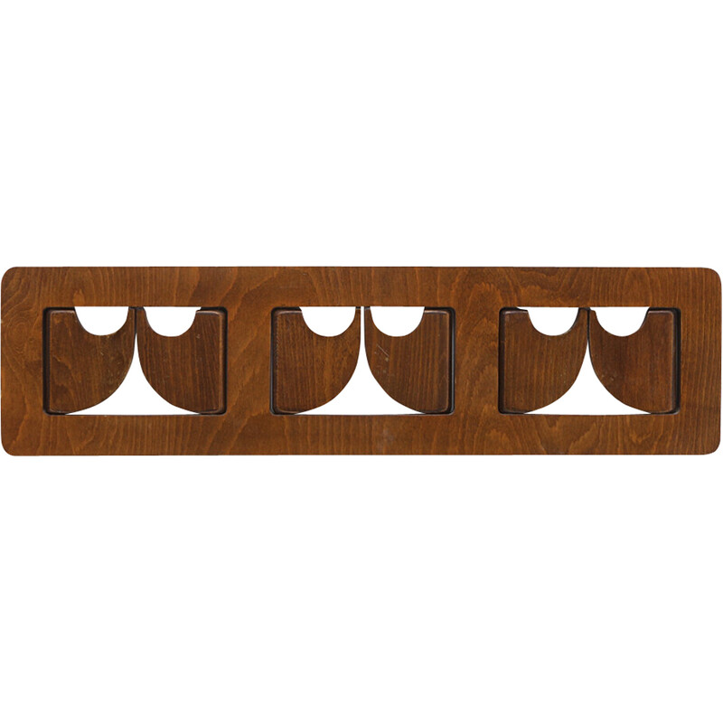 Vintage wall coat rack with closable hooks, 1970s