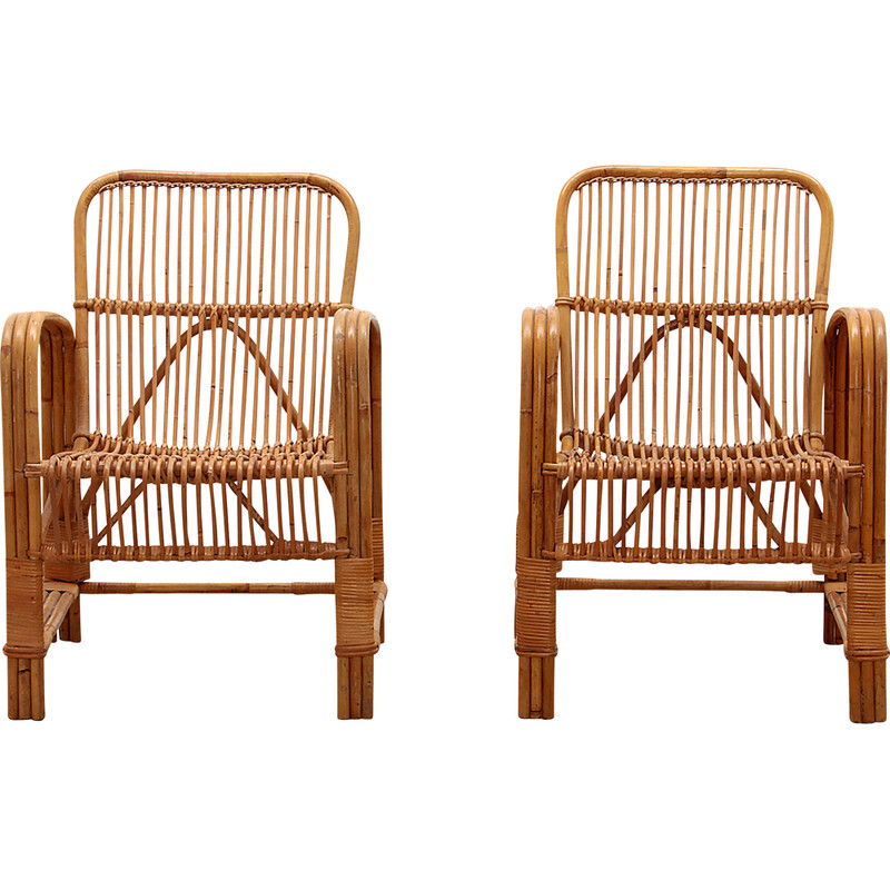 Paire de fauteuils en - bambou