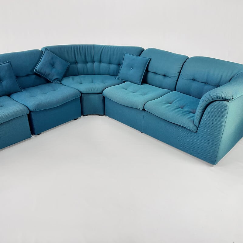 Mid century blue modular sofa, 1970s